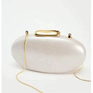 Pearl White Oval Clutch with Gold Hardware